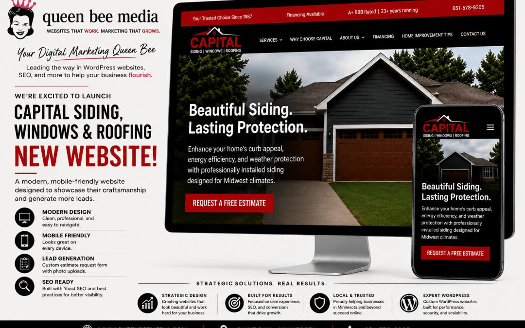 WordPress website redesign for Capital Siding, Windows & Roofing designed and developed by Queen Bee Media in Saint Paul, Minnesota