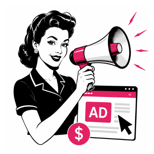 Retro illustration representing WordPress website design and development services by Queen Bee Media.