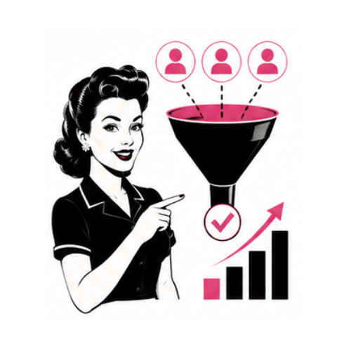 Retro illustration representing lead generation services by Queen Bee Media, helping businesses convert website visitors into qualified leads.