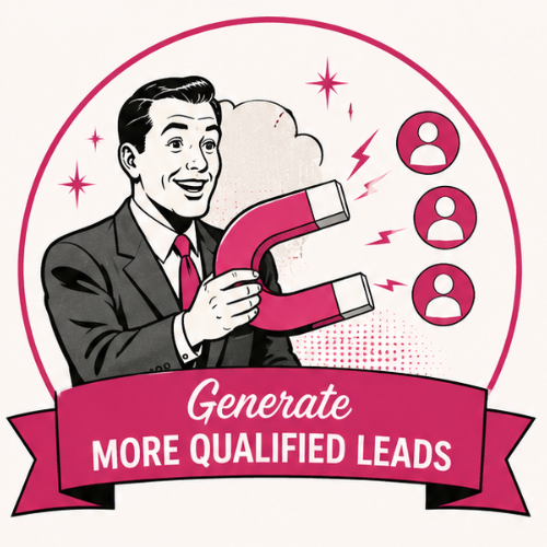 Retro-style illustration representing qualified lead generation and customer acquisition.