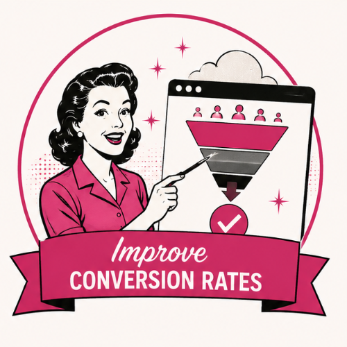 Illustration showing conversion optimization and turning visitors into customers.