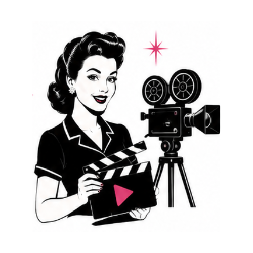 Retro illustration representing video marketing services by Queen Bee Media, helping businesses engage audiences through professional video content and visual storytelling.