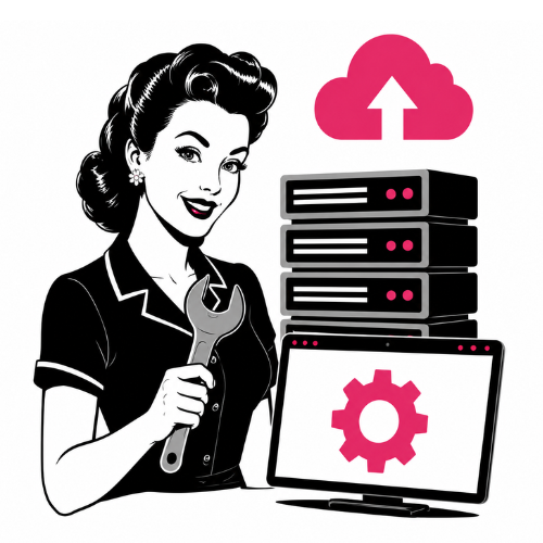 Retro illustration representing WordPress website design and development services by Queen Bee Media.