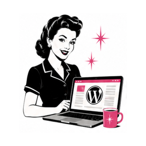 Retro illustration representing WordPress website design and development services by Queen Bee Media.